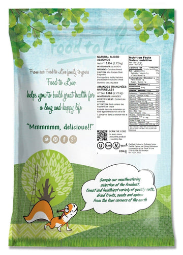 Food To Live California Natural Sliced Almonds, 6 Pounds - Raw Unblanched Almond Nuts, Kosher, Vegan, Keto, Bulk. High In Protei