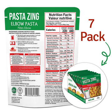 PASTA ZING Microwavable Elbow Pasta, 100% Italian Duspirit-inspired flavor Wheat, Ready in 60 Sec, 7.05 Ounce (Pack of 7)