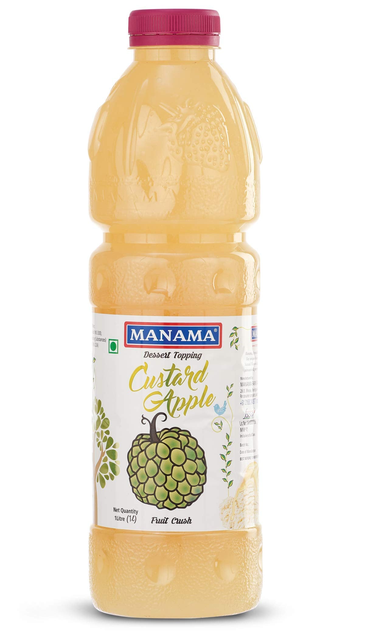 Manama Custard Apple Fruit Crush Dessert Topping For Ice Creams And Shakes, 1Litre