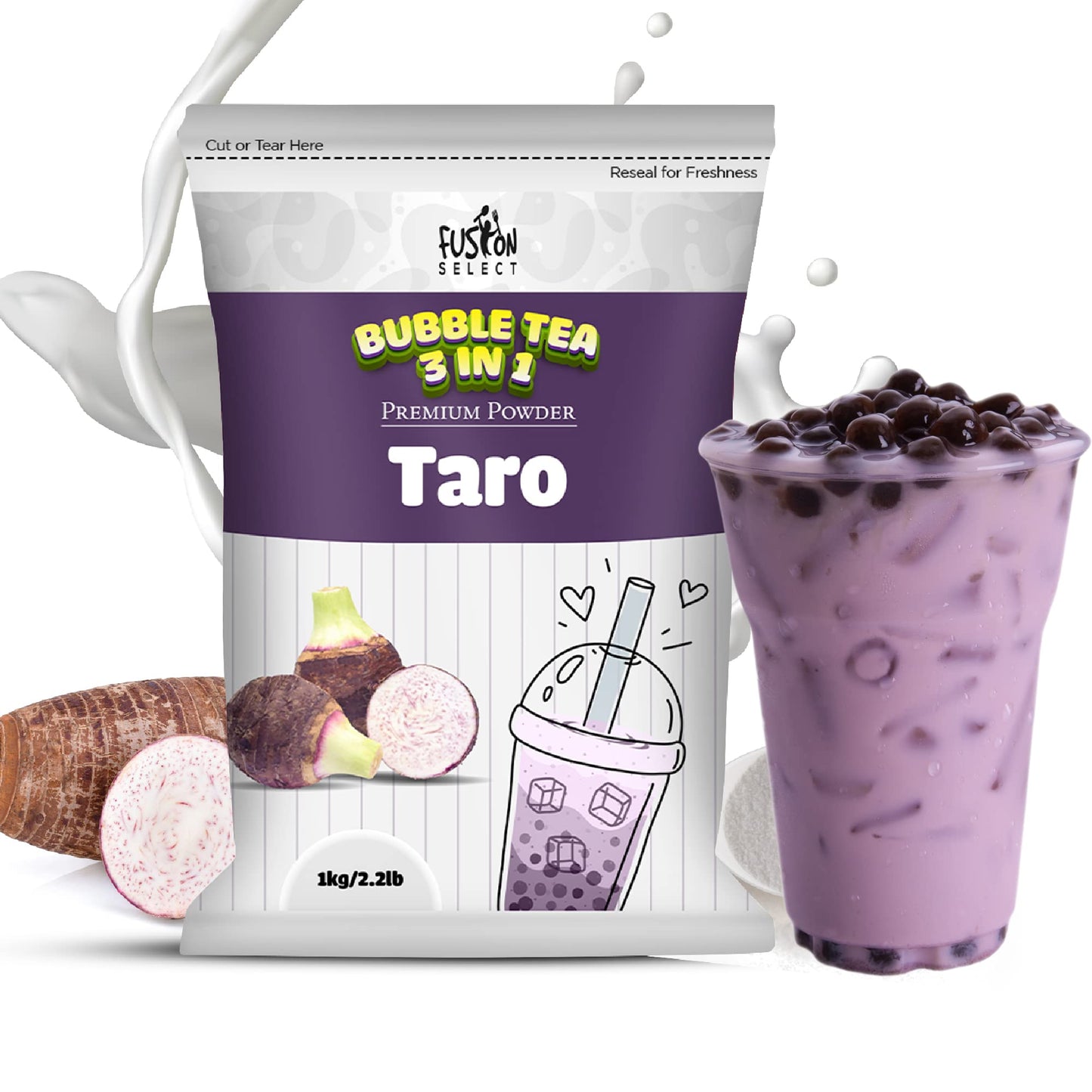 Fusion Select 2.2lb Taro Milk Tea Powder, Taro Powder For Bubble Tea Flavored 3-in-1 Drink Powder with Cream & Sugar - Instant P