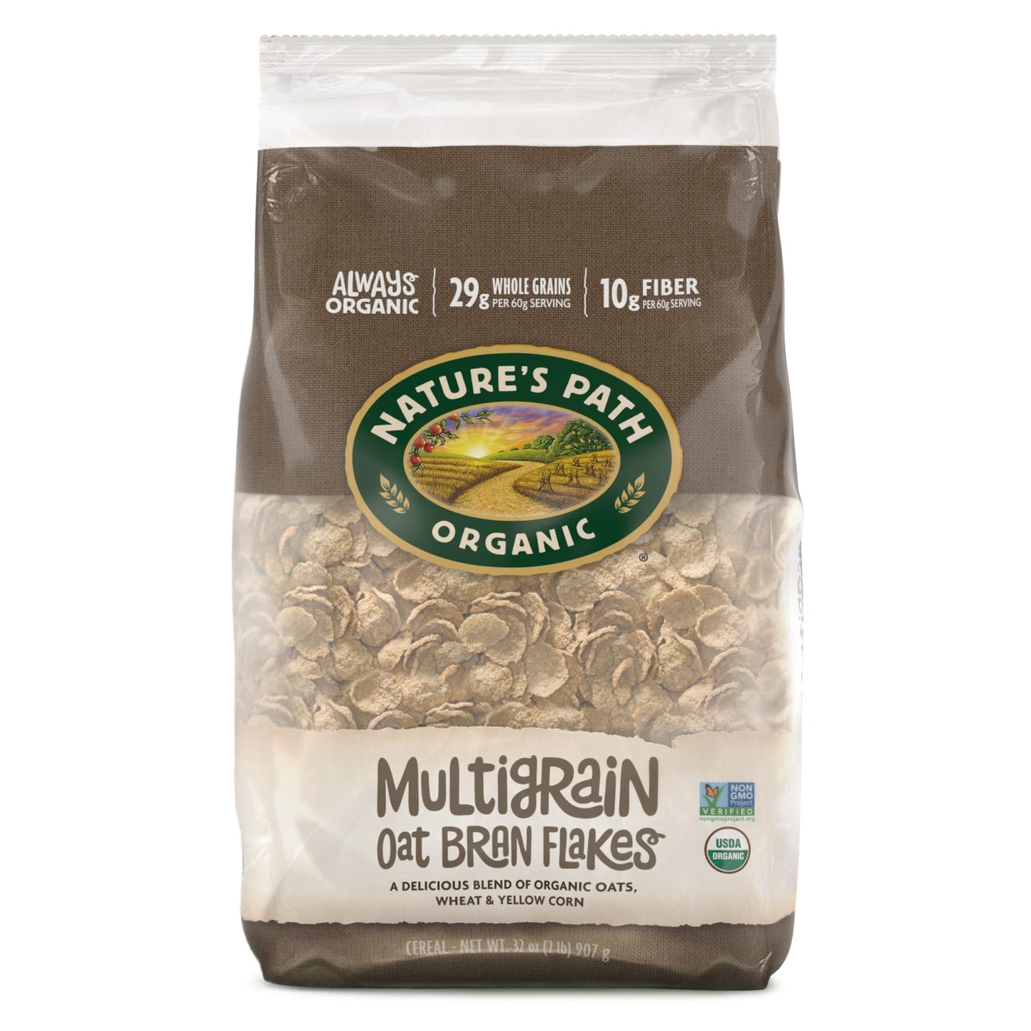 Natures Path Organic Multigrain Oat Bran Flakes Cereal, 32 oz (Pack of 1), Non-GMO, Earth Friendly Packaging