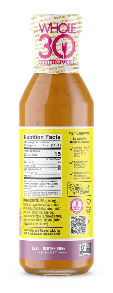 Ricante Tropical Pineapple Habanero Infused Everything Sauce, Keto and Gluten Friendly, Whole 30 Approved, 12-Ounce Bottle