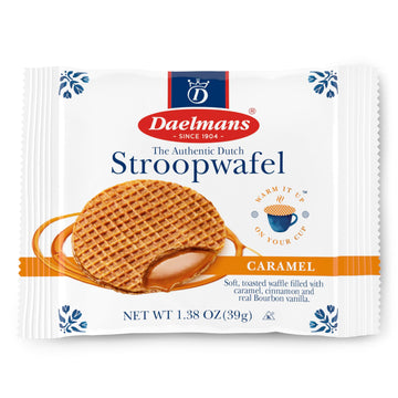 Daelmans Stroopwafel Caramel Cookies - Toasted Dutch Waffle, Creamy Filling, 24 Count, 1 Ounce Each, Individually Wrapped