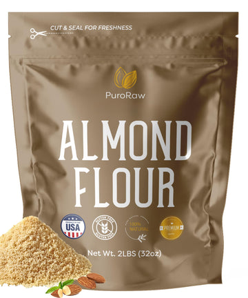Puroraw Almond Flour, 2Lb, Blanched Almond Flour For Baking, Fine Almond Flour Keto, Almond Powder, Keto Flour, Almond Meal, Gluten Free Flour, Non-Gmo, Batch Tested, 2 Pounds