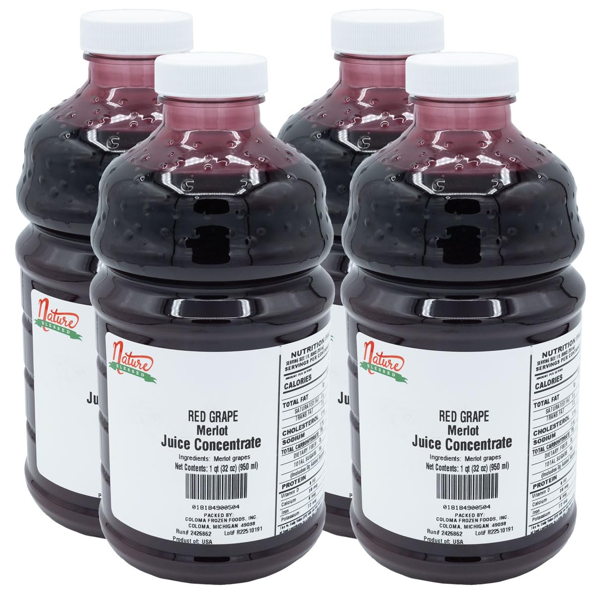 Nature Blessed 100% Pure Flavor Blend Red Grape Fruit Juice Concentrate - 4 Quarts (4/2 Fl Oz Bottles) Excellent For Home Beverage Makers Or Vintners Spirits Smoothies