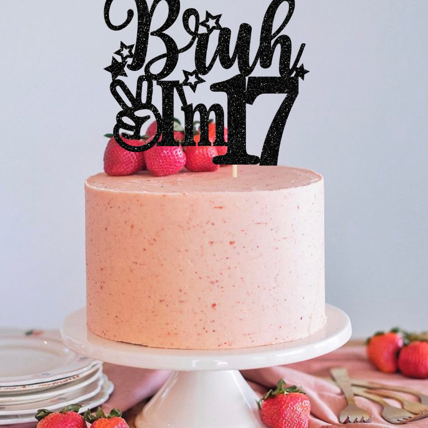 Rssta i Cake Topper Black Star Glitter, 17th Birthday Decorations, Model XM1222-17 Black