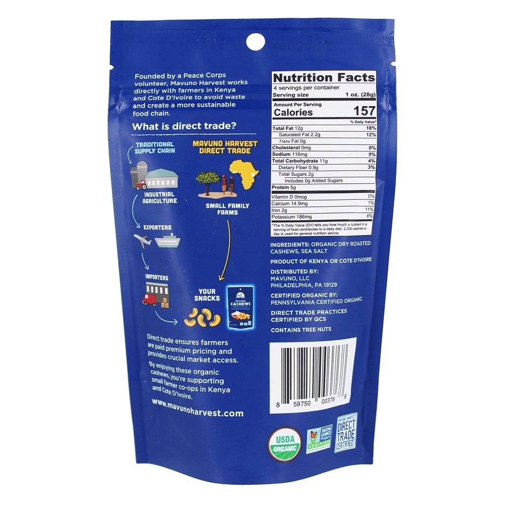 Mavuno Harvest - Organic Roasted Cashews with Sea Salt - 4 oz.