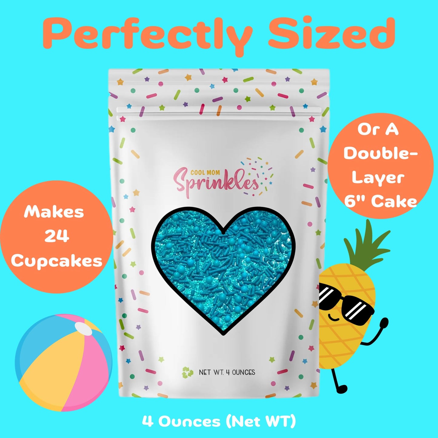 Cool Mom Sprinkles Turquoise Sprinkles (4 Oz.) - Tropical Beach Summer Themed Sprinkles For Decorating Ocean Cakes, Cupcakes, Co