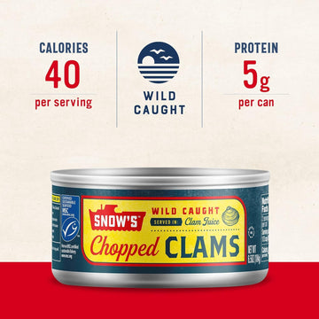 Snow'S Wild Caught Chopped Clams Canned, 6.5 Ounce (Pack Of 12) - 5G Protein Per Serving - Gluten Free, Keto Friendly, 99% Fat F