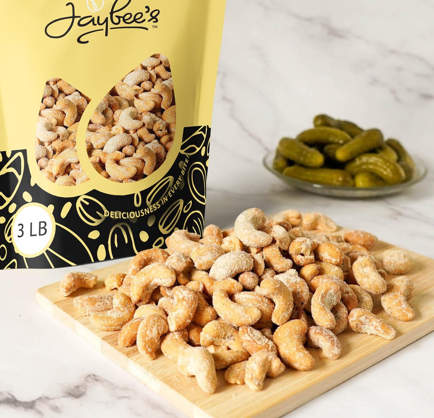 Dill Pickle Cashews 3 Pounds | Gourmet Roasted Cashews - Tangy, Savory, And Crunchy Snack - High-Protein, Vegan Friendly - Perfe