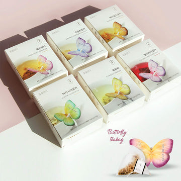 Kkokdam Tea Gift Set - Butterfly Tea Bags, Tea Variety Pack - Tea Bag Sampler, Tea Set, Unique Tea Gifts, Fancy Tea Bags, Korean