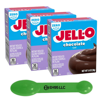 (Pack of 3) Jell-O Chocolate Flavor Zero Sugar Instant Pudding and Pie Filling Mix 1.4 oz - 2 in 1 Measuring Spoon Included