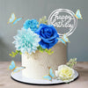19 Pcs Flower Cake Toppers Butterfly Cake Decorations Happy Birthday Cake Toppers With Artificial Blue Rose Flowers Eucalyptus B