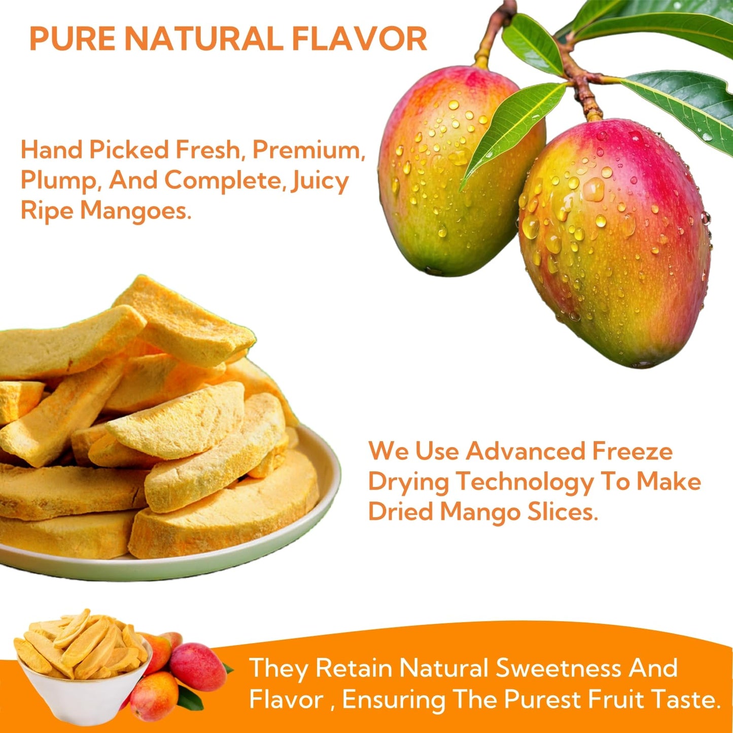 Generic Freeze Dried Mango Snacks, No Sugar Added, Natural Dehydrated Fruit, 5.6oz/160g, Model 0M-PPP2-YEI2