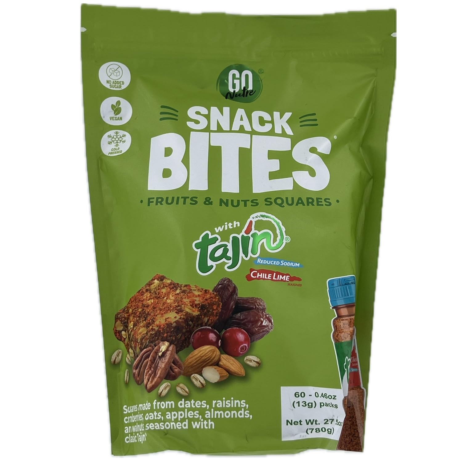 Go Nutre Fruit & Nut Squares Snack Bites with Tajin, 0.46 Ounce (Pack of 60)