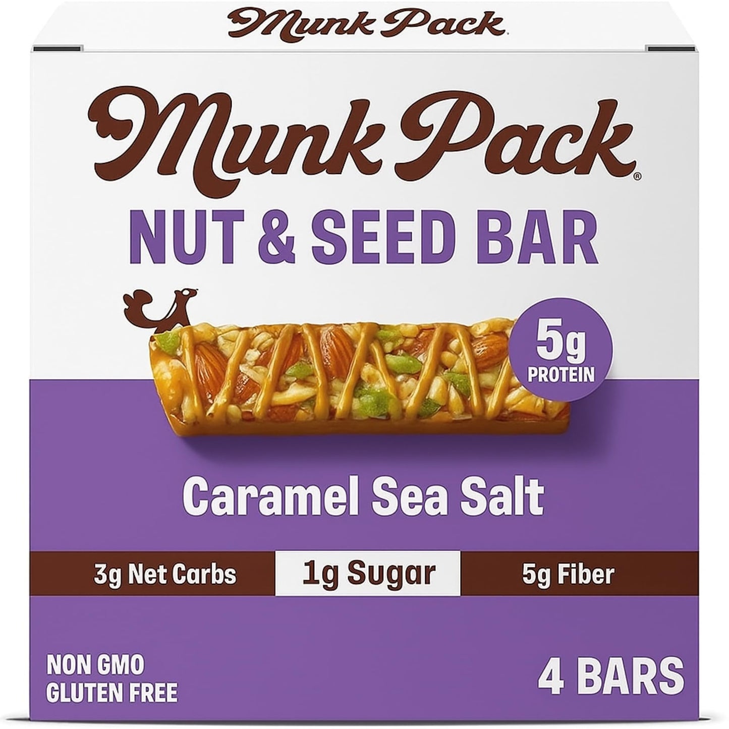Munk Pack Caramel Sea Salt Keto Nut & Seed Bar Plant-Based 5g Protein Low Sugar Kosher Gluten Free & Non-GMO 4 Bars 4.92 Ounce (Pack of 6)