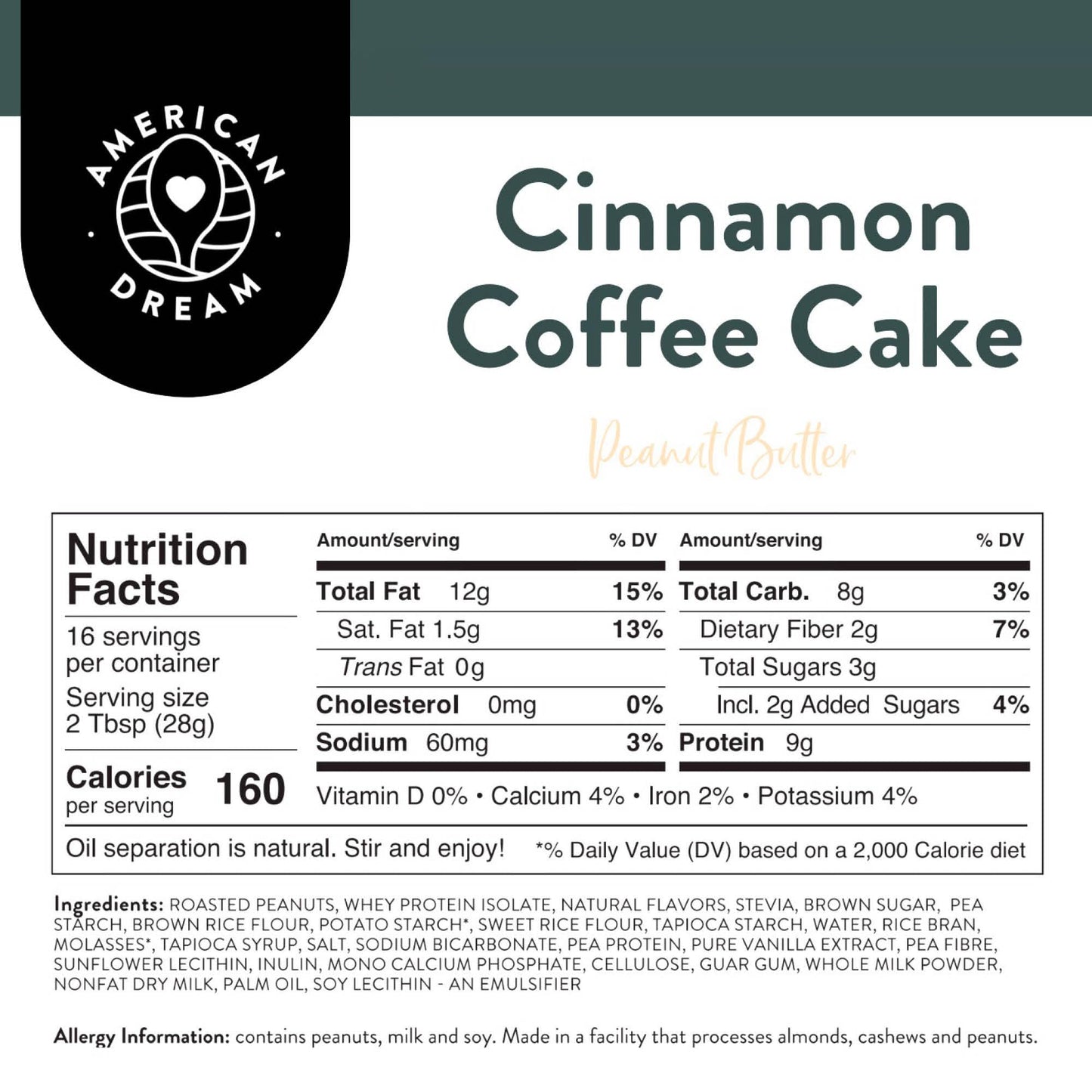 American Dream Nut Butter - Gluten-Free Cinnamon Coffee Cake Peanut Butter
