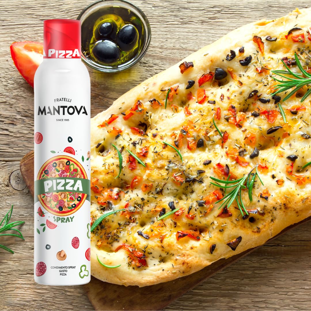 Mantova Pizza Flavored Extra Virgin Olive Oil Spray 8 oz - Infused with Basil Oregano & Garlic - Perfect for Pizza Pasta Grilled Meats Roasted Veggies & More