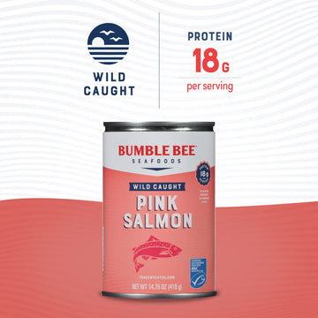 Bumble Bee Canned Pink Salmon, 14.75 oz Cans (Pack of 12) - Premium Wild Caught Salmon with Skin & Bones - 18g Protein per Servi