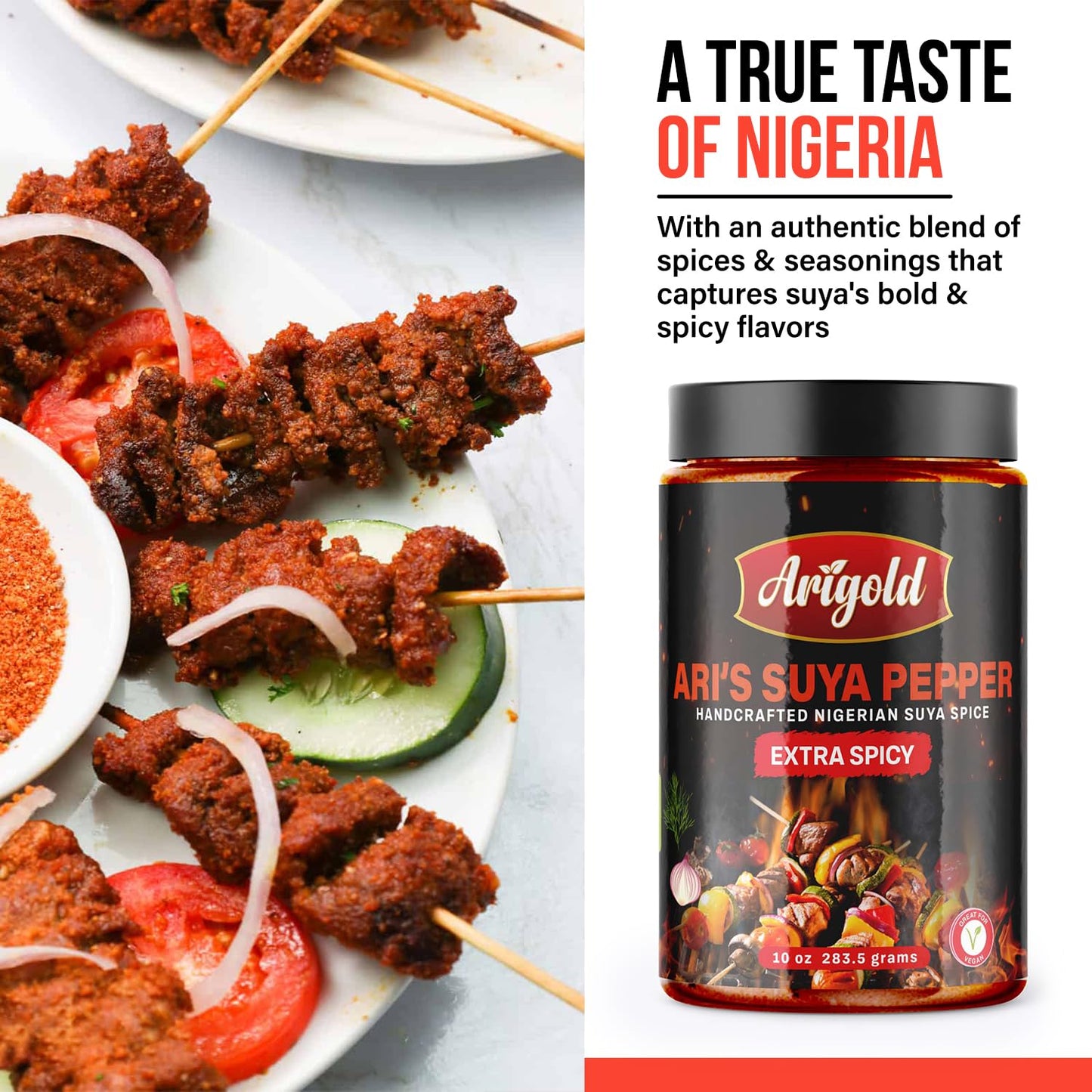 Arigold Suya Pepper - Extra Spicy Handcrafted Nigerian Spice - 10 oz Jar