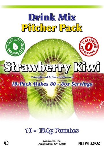 Gramzero Strawberry Kiwi, Sugar Free Drink Mix, Pitcher Pack, Great For Nutrition Club Loaded Tea, Zero Calorie, Stevia Sweetene
