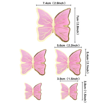 Cyodoos 30pcs Pink Gold Edge Mixed Size Lively 3D Waterproof Butterfly Cupcake Topper for Girls Women's Happy Birthday Wedding P