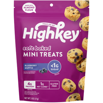 Highkey Blueberry Muffin Mini Treats, Gluten Free And Grain Free, Low Carb Keto Snack, Zero Sugar, 2 Oz Bags (Pack Of 6)