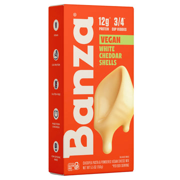 Banza Shells & Vegan White Cheddar Mac And Cheese - High Protein, Gluten Free Mac And Cheese, And Lower Carb Vegan Protein Mac And Cheese 5.5Oz