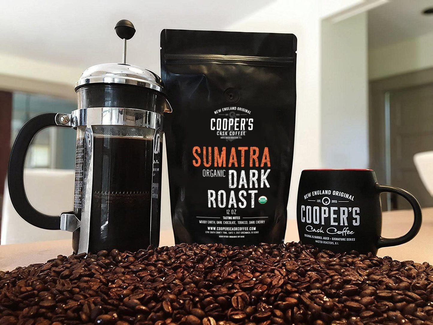 Coopers Cask Coffee Organic Dark Roast Sumatra Whole Bean Coffee 2lb Bag Brown