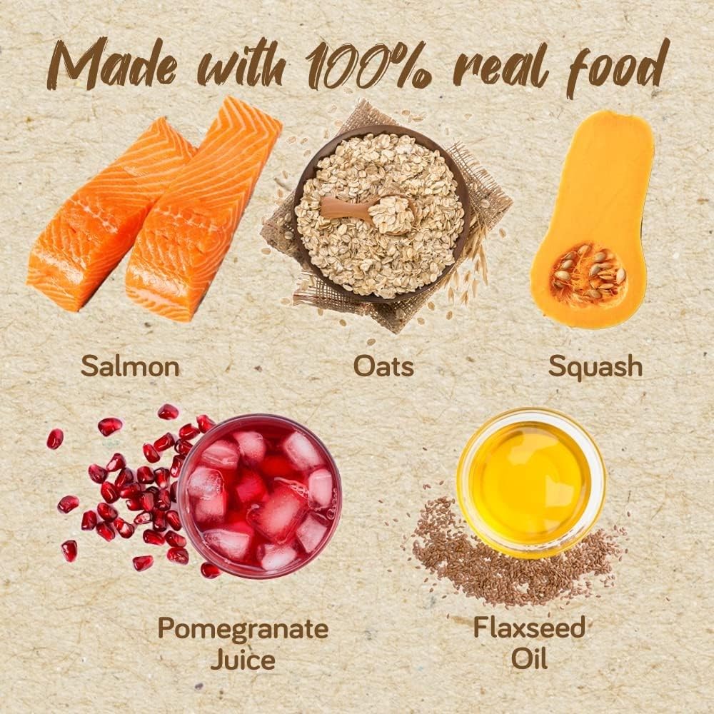 Real Food Blends Salmon, Oats & Squash - Pureed Food Meal for Feeding Tubes, 9.4 oz Pouch (Pack of 12 Pouches)