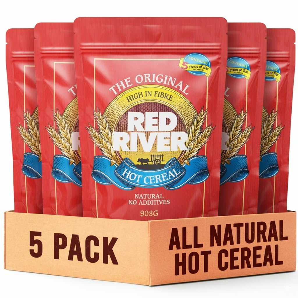 Red River Cereal - Cracked Wheat Hot Cereal (908g /5-Pack) Made in Canada at Arva Flour Mills - All Natural, No-Additives