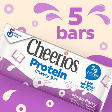 Cheerios Protein Chewy Bars, Mixed Berry, 5 Count, 6.35 oz Snack Bars