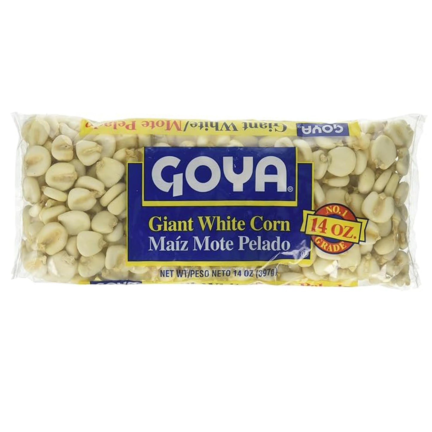 Giant White Corn by Goya, Whole White Hominy, Mexican Corn, Dried White Corn Kernels, Ma z Mote Pelado, 14oz. Bag