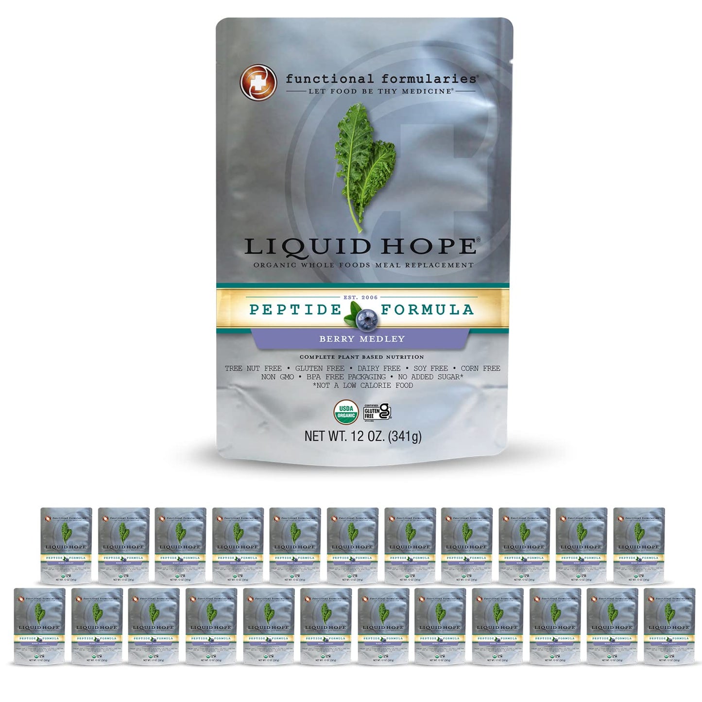 Functional Formularies Liquid Hope Peptide Berry Medley Organic Tube Feeding Formula And Nutritional Meal Replacement dietary product 12 Fl. Oz. Pouch Pack of 24 Total: 288.0 Fl Oz