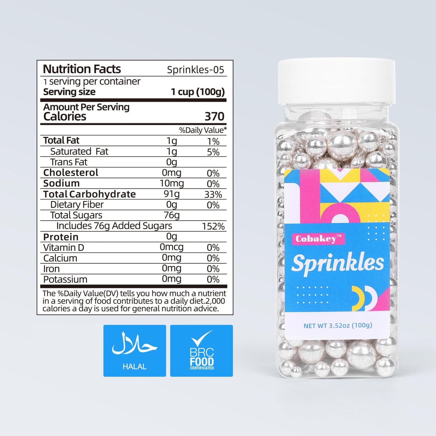 Cobakey Silver Sprinkles for Cake Decorating, 3.5 Ounces, Perfect for Cupcakes, Cookies, Ice Cream Toppings