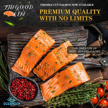 Oceanzen: Premium Quality,Atlantic Salmon - 8 Packs Of (2 X 6 Oz Fresh Skinless Fillets) Shipped Frozen,Sashimi Grade - Sustaina