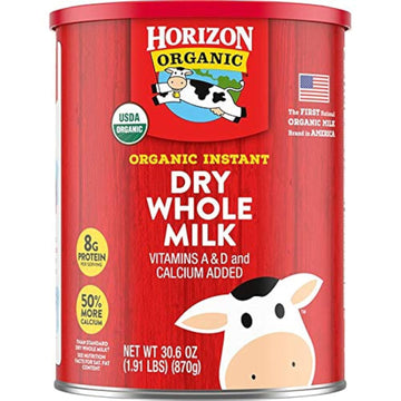 Horizon Organic Instant Dry Whole Milk, 30.6 oz Canister, Ideal for Cooking and Baking