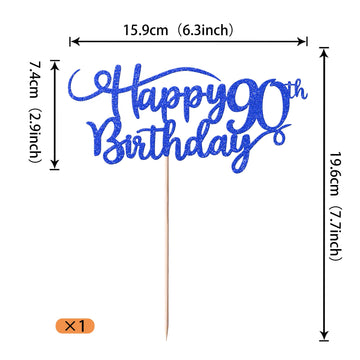 Rssta i 90th Birthday Cake Topper, Glitter Number 90, Deep Blue, Paper Decoration for Anniversary Party Supplies