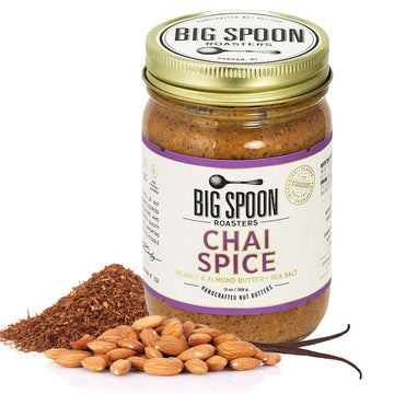 Big Spoon Roasters Chai Almond & Peanut Butter W/ Raw Honey & Sea Salt - Keto Friendly, Low Sugar Almond Butter - Crunchy Almond