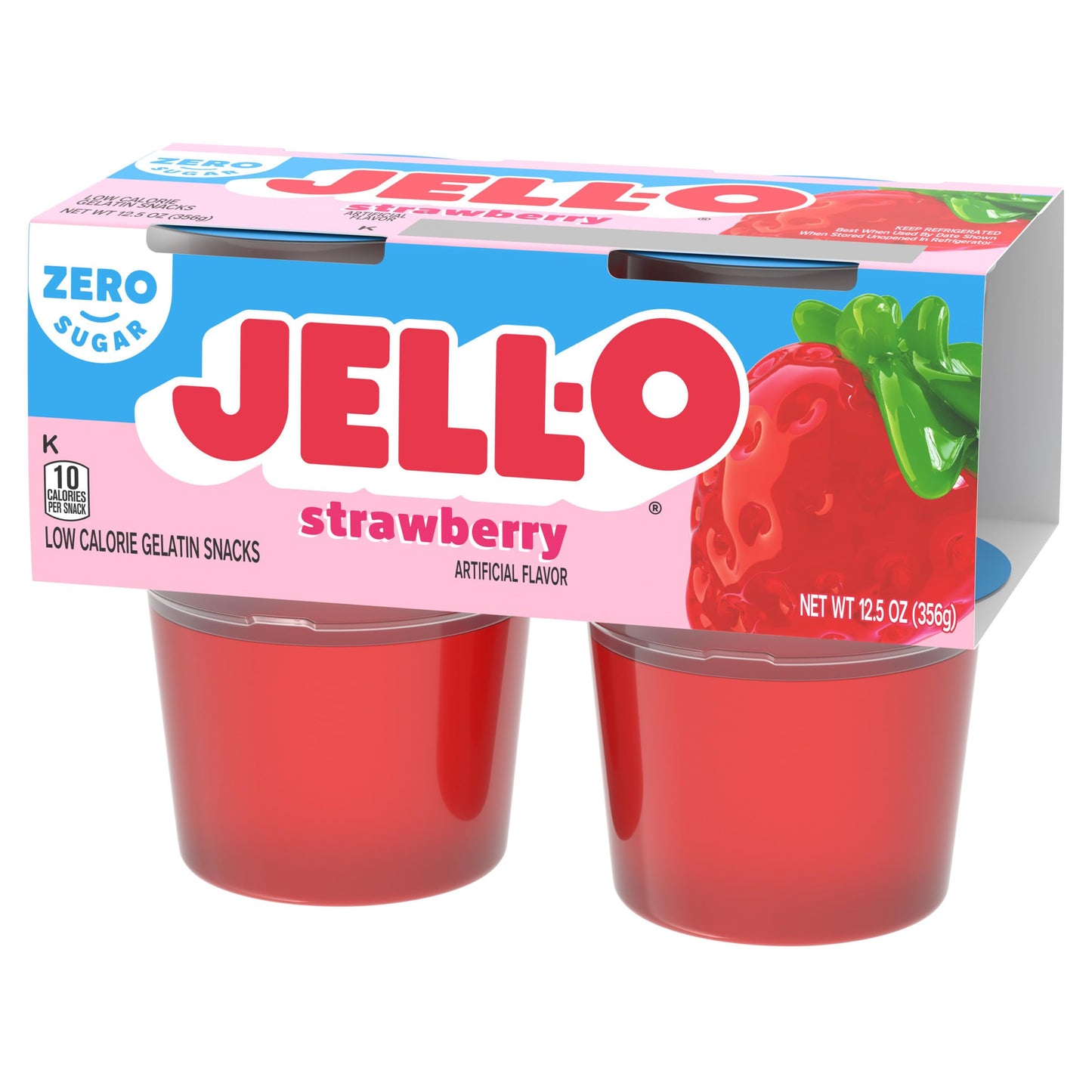 Jell-O Strawberry Artificially Flavored Zero Sugar Ready-to-Eat Gelatin Snack Cups, 4 ct Cups