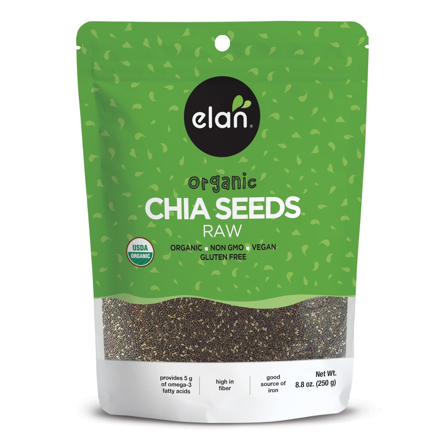 Elan Organic Chia Seeds 8.8 oz Natural Raw Black Chia Seeds Plant-Based Non-GMO Vegan Gluten-Free Kosher Gels Easily Superfood