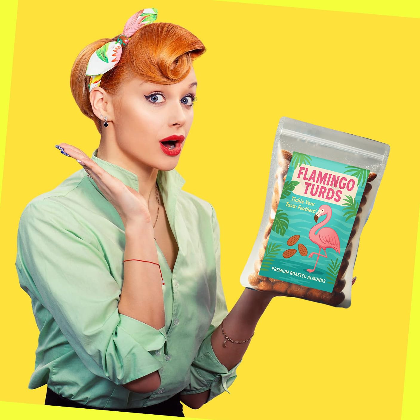Flamingo Turds Premium Almonds: Exquisite Vibrant Tropical Delight, Expertly Roasted For Flamingo Lovers, Perfect For Unique Par