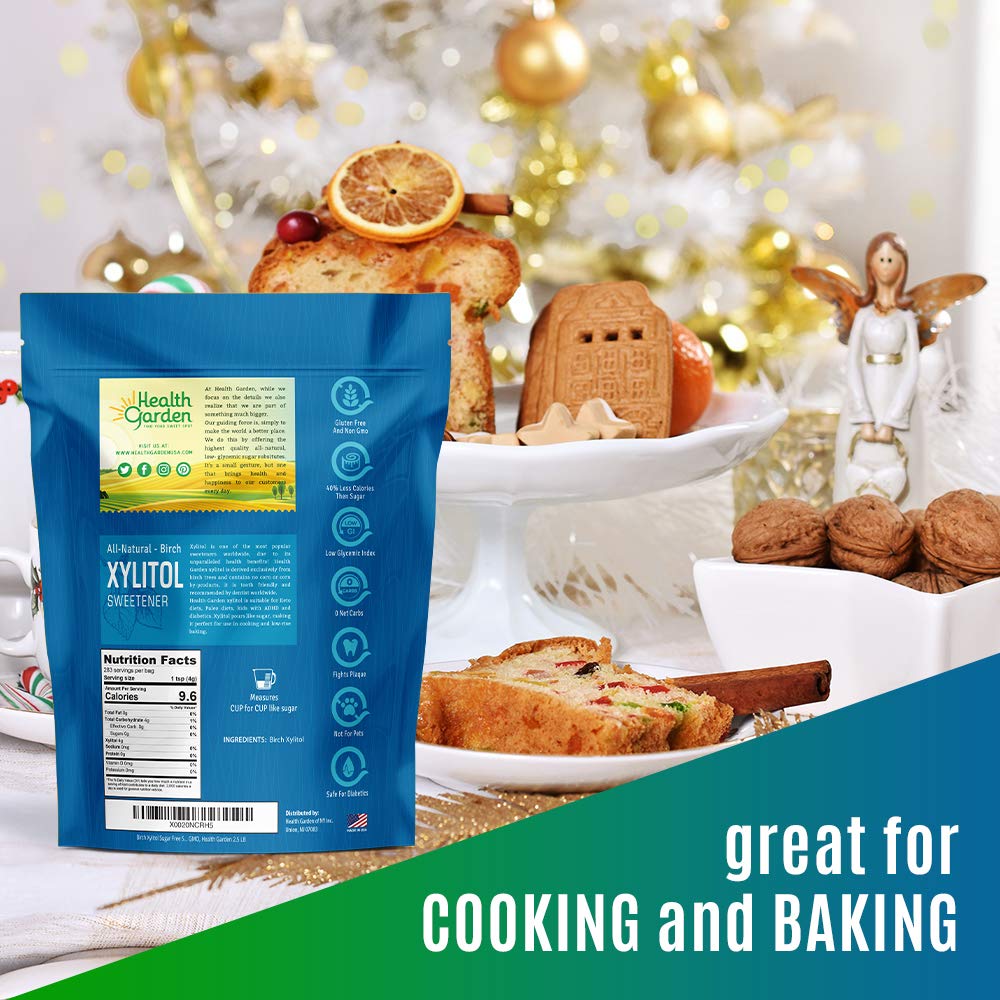 Health Garden Birch Xylitol Sweetener - 2.5 Lb Resealable Bag - Pure Birch Xylitol - Non Gmo, Kosher, And Made In The U.S.A. - Ideal Powdered Sugar Substitute - Non-Gmo Sugar Alternative