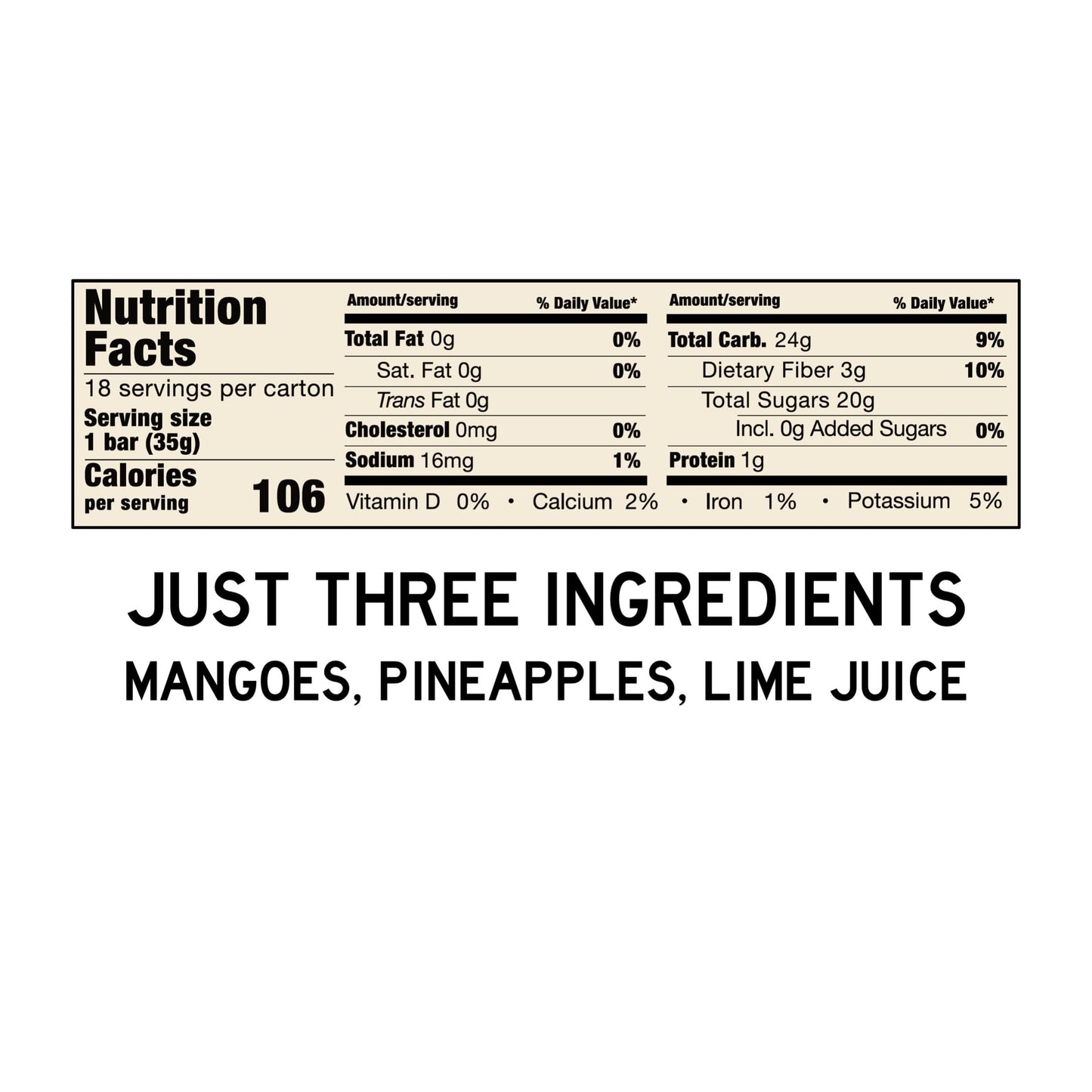 South 40 Snacks Premium Tropical Pineapple Mango Lime Fruit Bar, Just Three Ingredients, Unsweetened, No Added Sugar, Individual