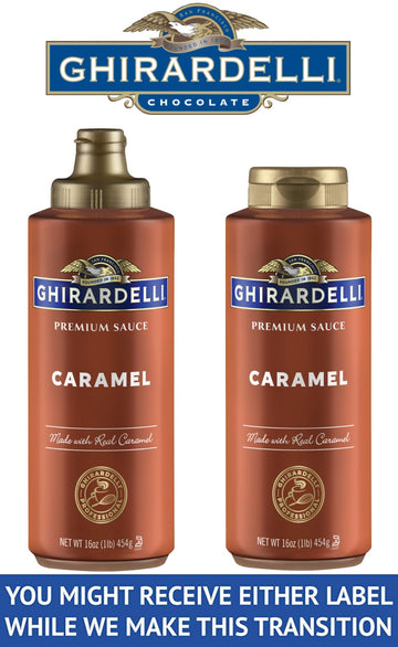 Ghirardelli Caramel Sauce, 16 Ounce Squeeze Bottle (Pack of 2) with Ghirardelli Stamped Barista Spoon