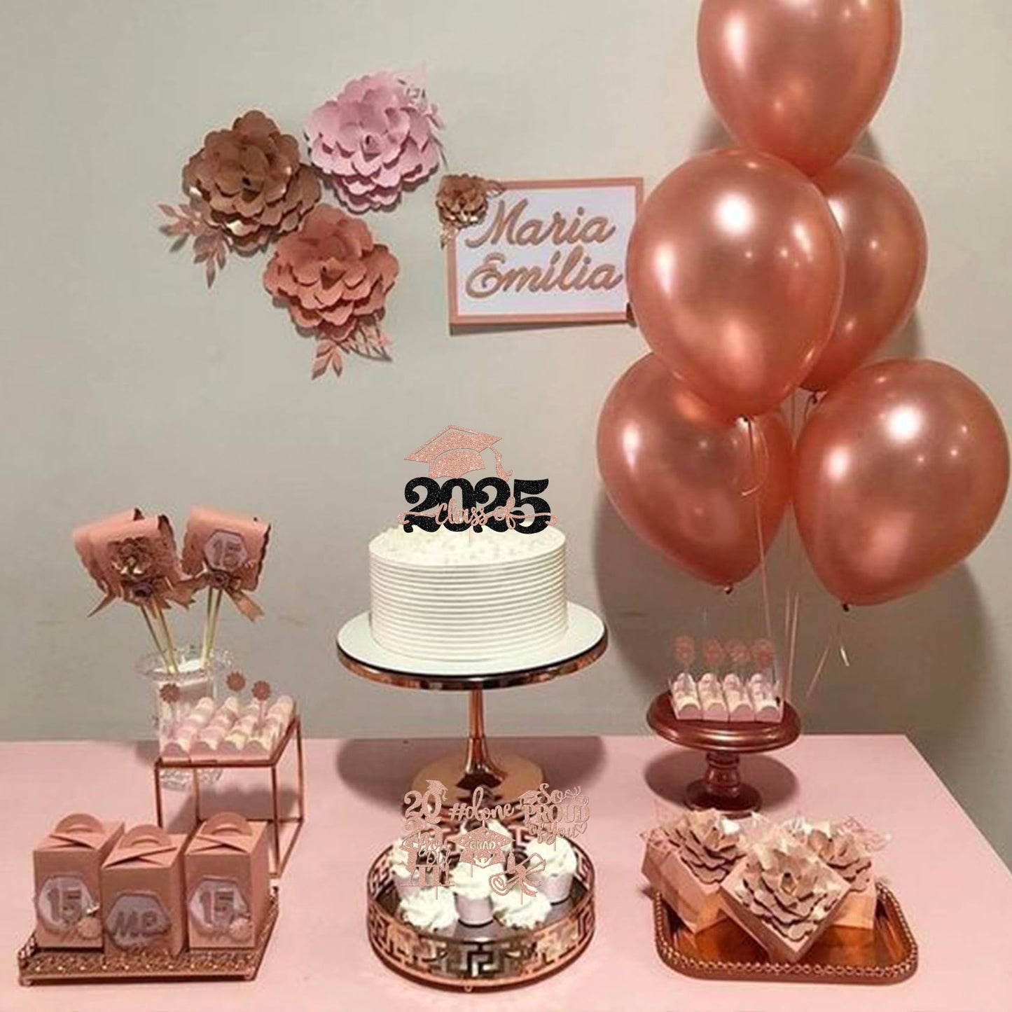 YCTHUNFISH Graduation Cupcake Toppers, 25 Pack, Rose Gold, Paper, 2025 Theme Decorations, Grad Cap and Diploma Design