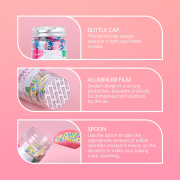 Sprinkles For Cake Decorating, Fancy Edible Sprinkles Set 4 Colors, Food Grade, 50G/Bottle, Sujoygar, Cake Toppers, Sprinkles Fo