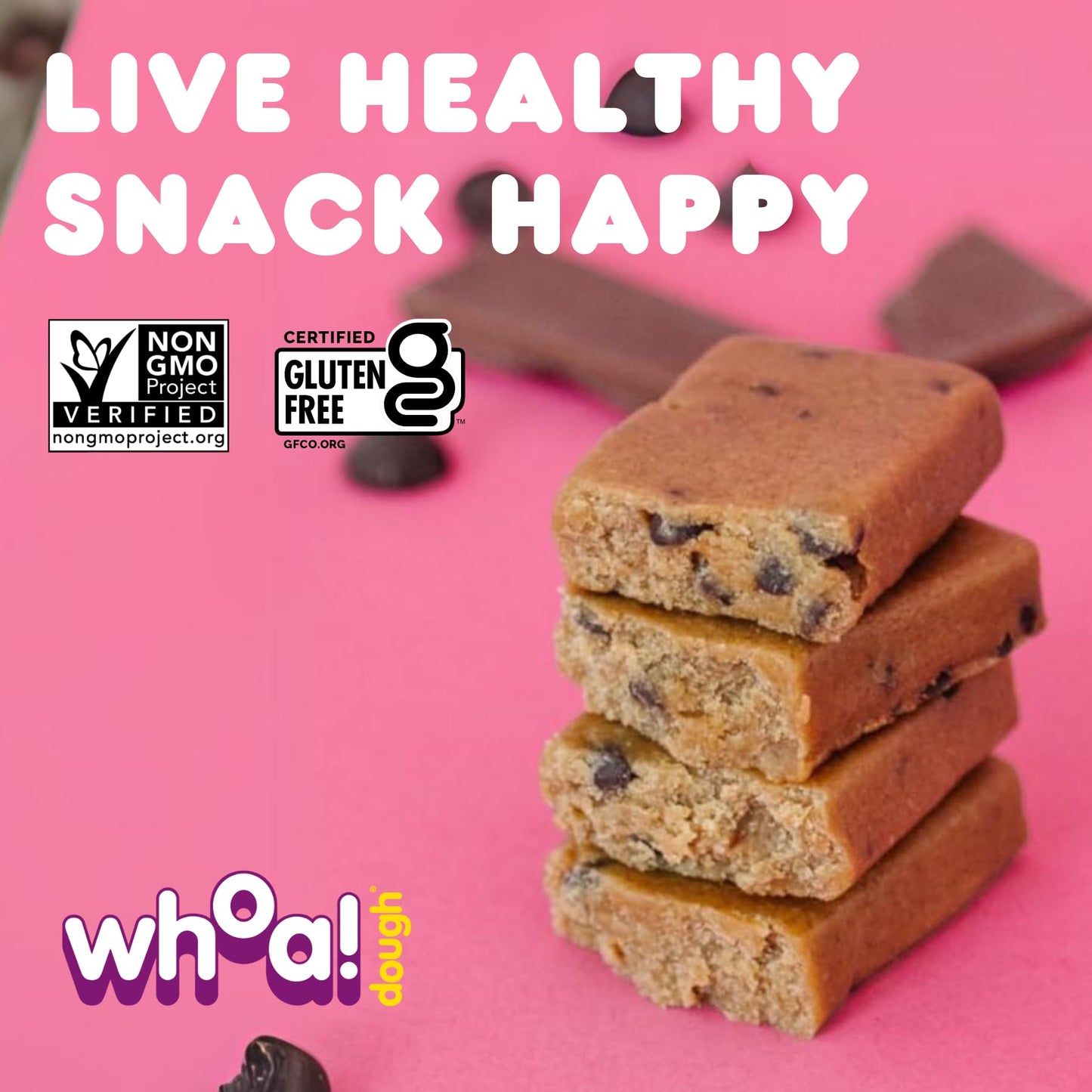 Whoa Dough Edible Cookie Dough Bars- Certified Non-GMO, Kosher and Gluten Free Bars - Healthy Snack Foods - Plant Based Snacks M
