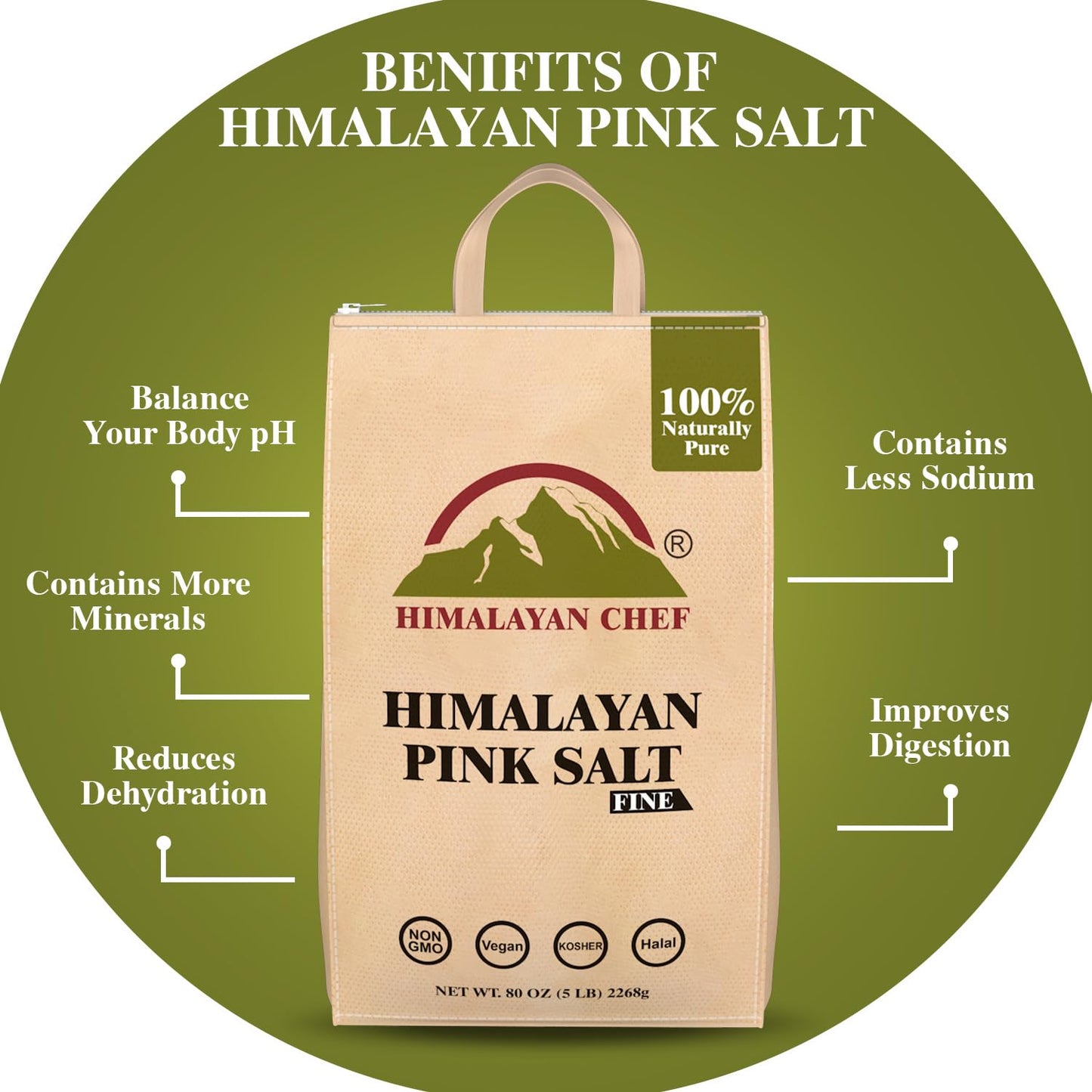 Himalayan Chef Pink Himalayan Salt, Fine Grain, 15 lbs (3 x 5 Pound Bags)