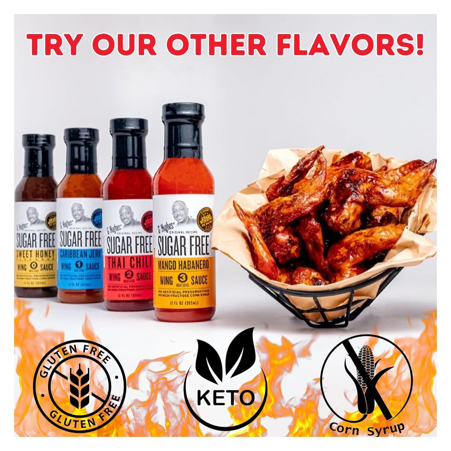 G. Hughes Smokehouse Sugar Free Wing Sauce (12 oz) - Thai Chili, Medium